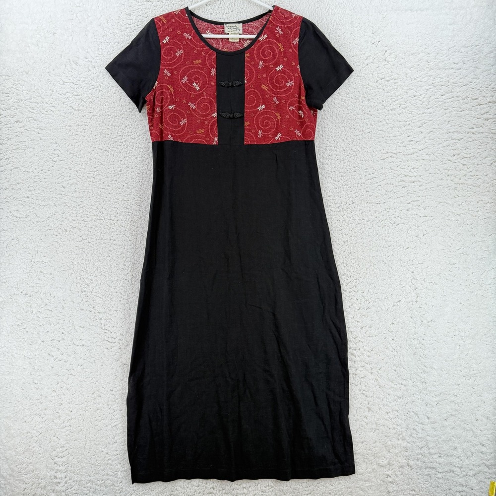 Naturally Petite Dress Womens Petite Small Black Dragonfly Shift Hawaii VINTAGE